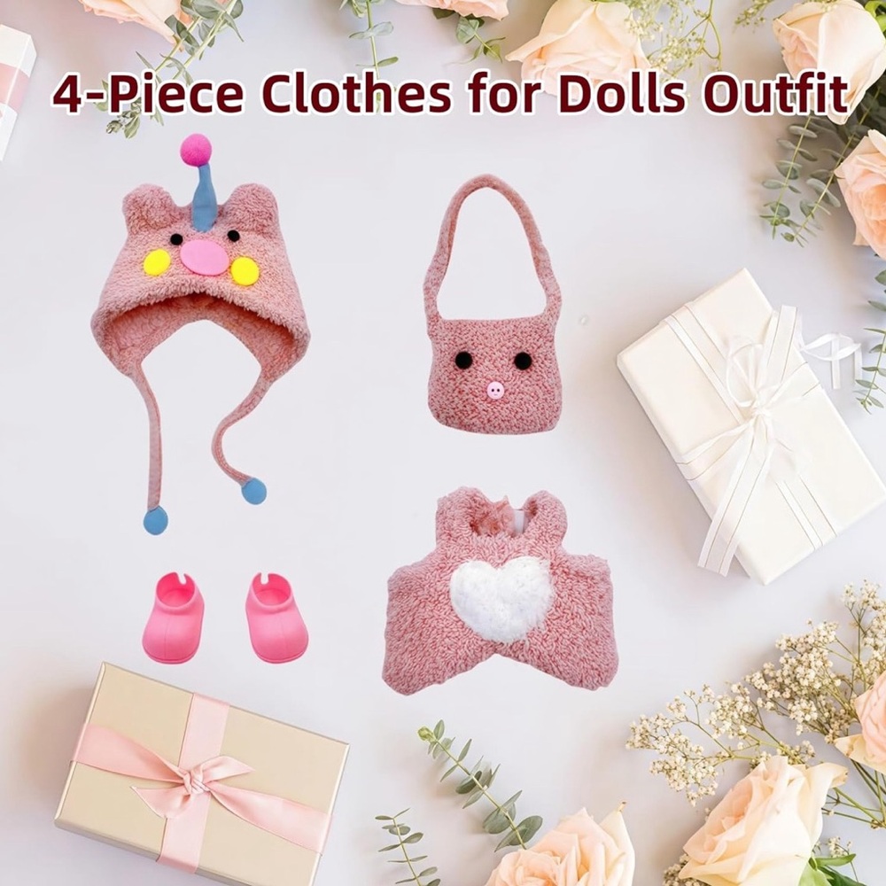 Adorable Pink Fuzzy Bear Labubu Doll Clothing Set - New - Picture 6 of 6